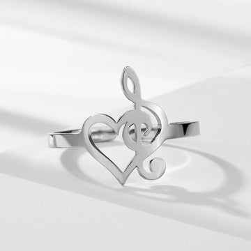DAIIIBABYYY  -  Music Note Heart of Treble and Bass Ring Women Stainless Steel Gold Color Open Finger Rings 2024 Fashion Jewelry Gift